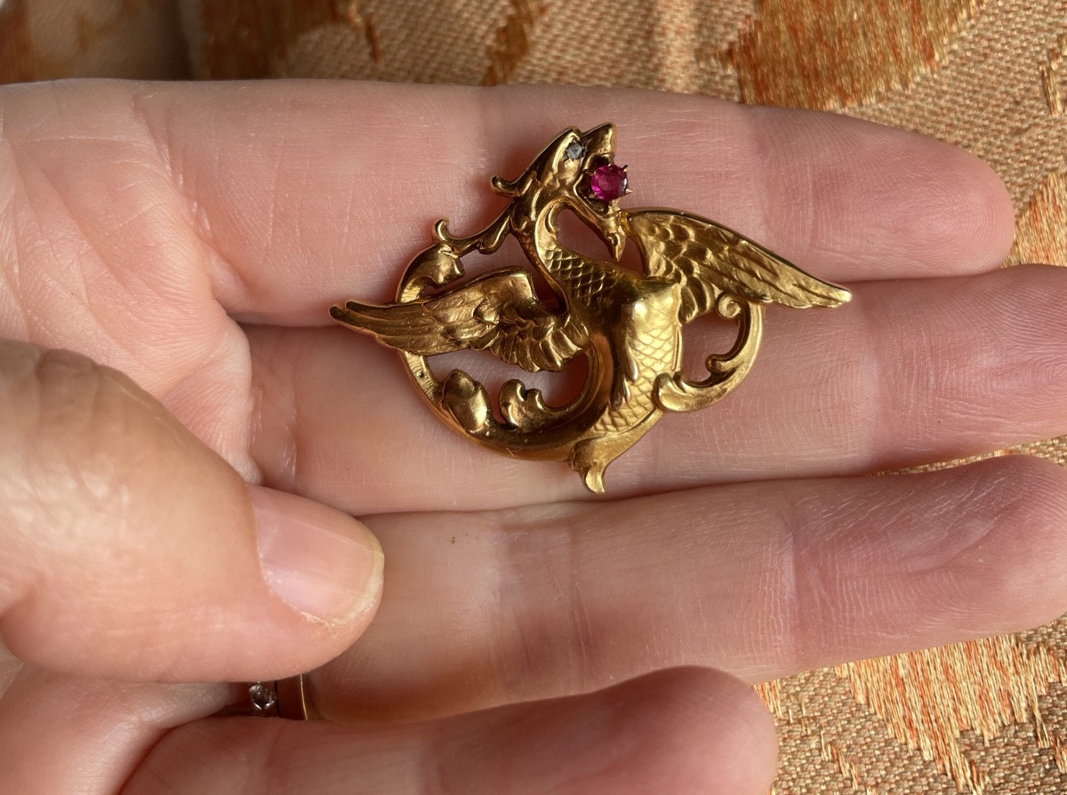 Art Nouveau Broche En Or Au Dragon -photo-4