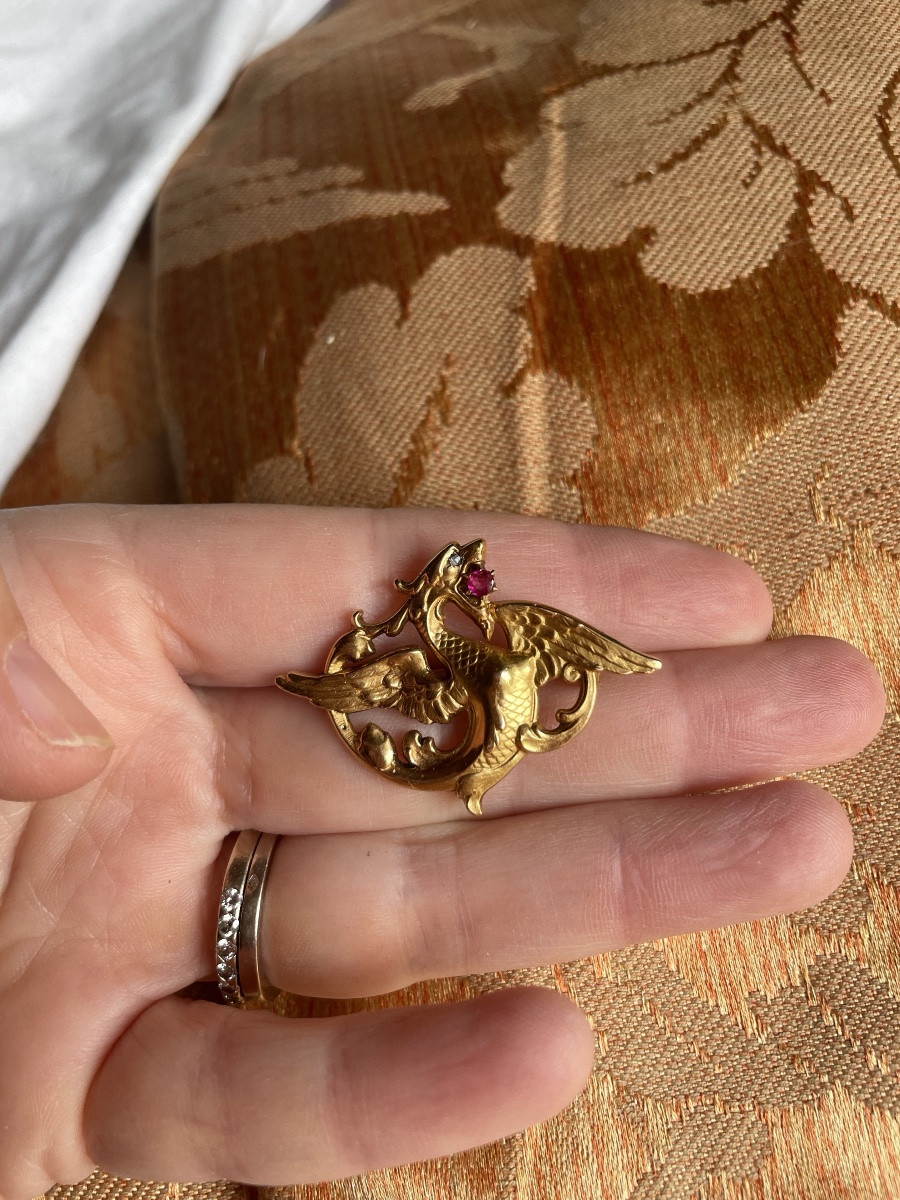 Art Nouveau Broche En Or Au Dragon -photo-5