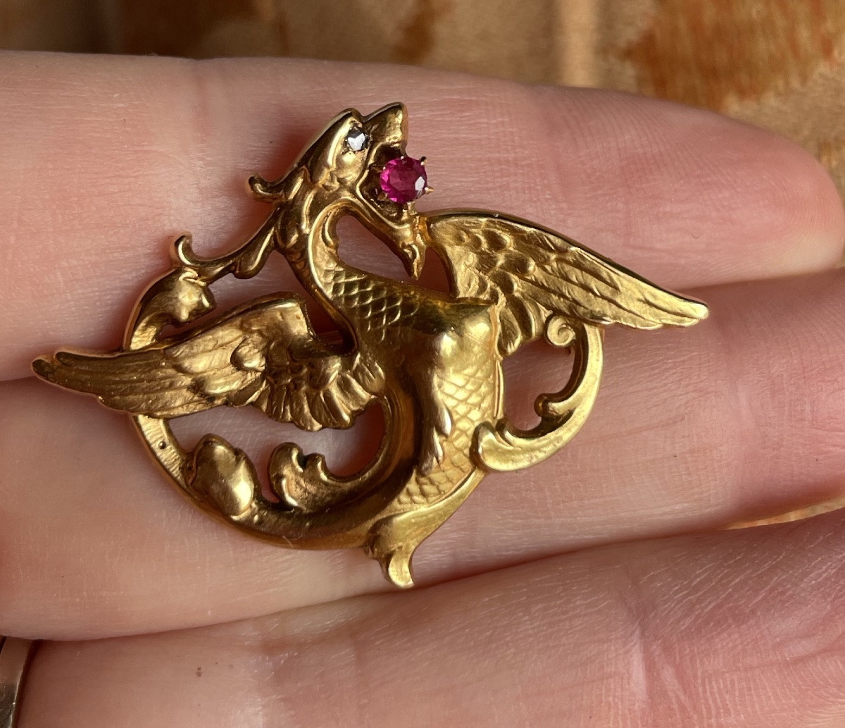 Art Nouveau Broche En Or Au Dragon -photo-6