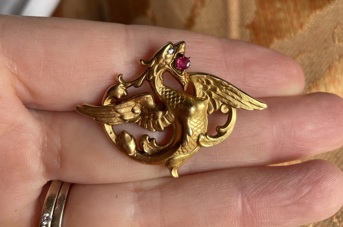 Art Nouveau Broche En Or Au Dragon -photo-7