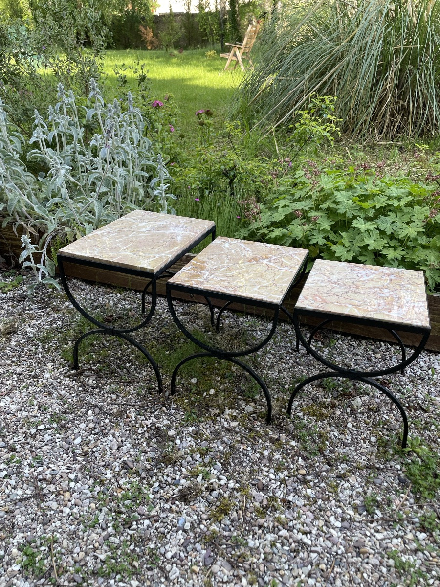 Jacques Adnet Marble Top Nesting Tables - 1950s-photo-2