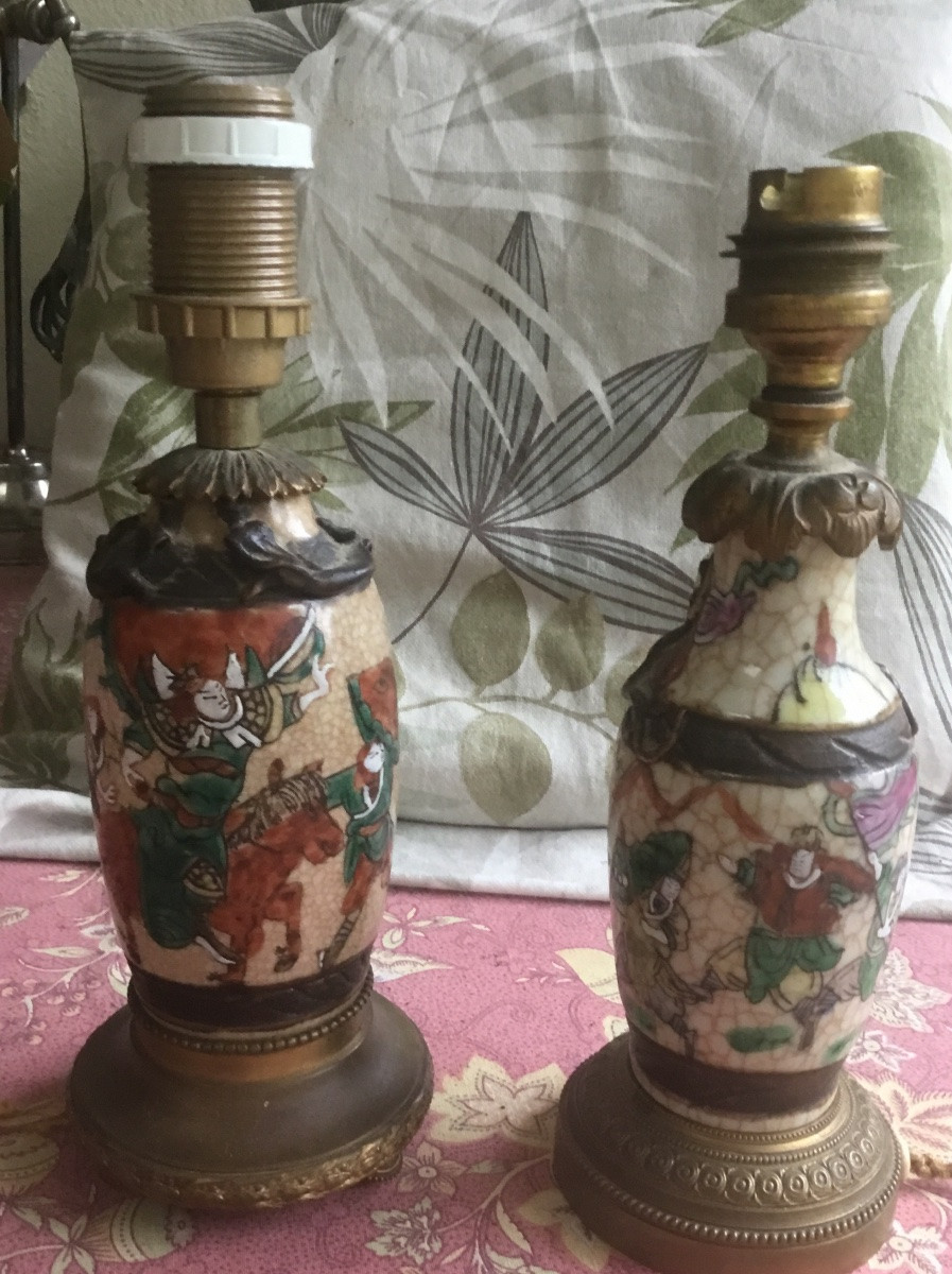 Two Small Ceramic Bedside Lamps From Nanking, China, 19th Century -photo-3
