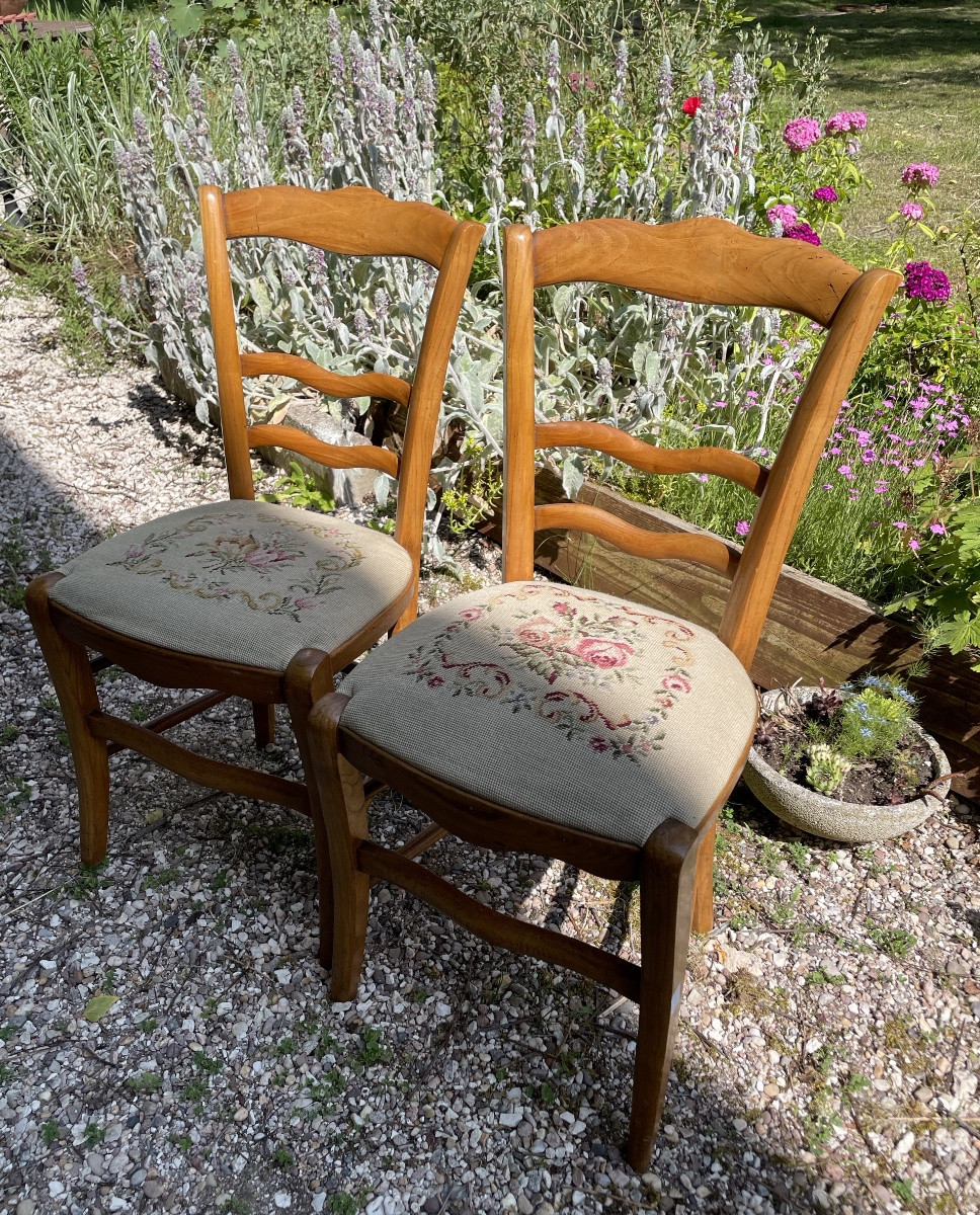 La paire de chaises Napoléon III garnies de tapisseries au point -photo-3