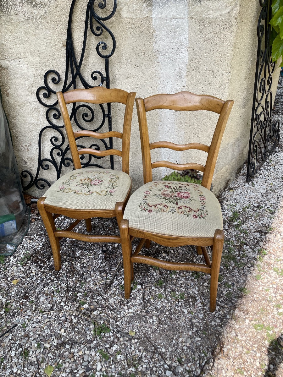 La paire de chaises Napoléon III garnies de tapisseries au point -photo-4