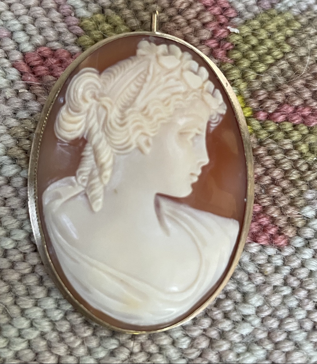 Broche pendentif ornée d’un Camée sur or jaune -photo-2