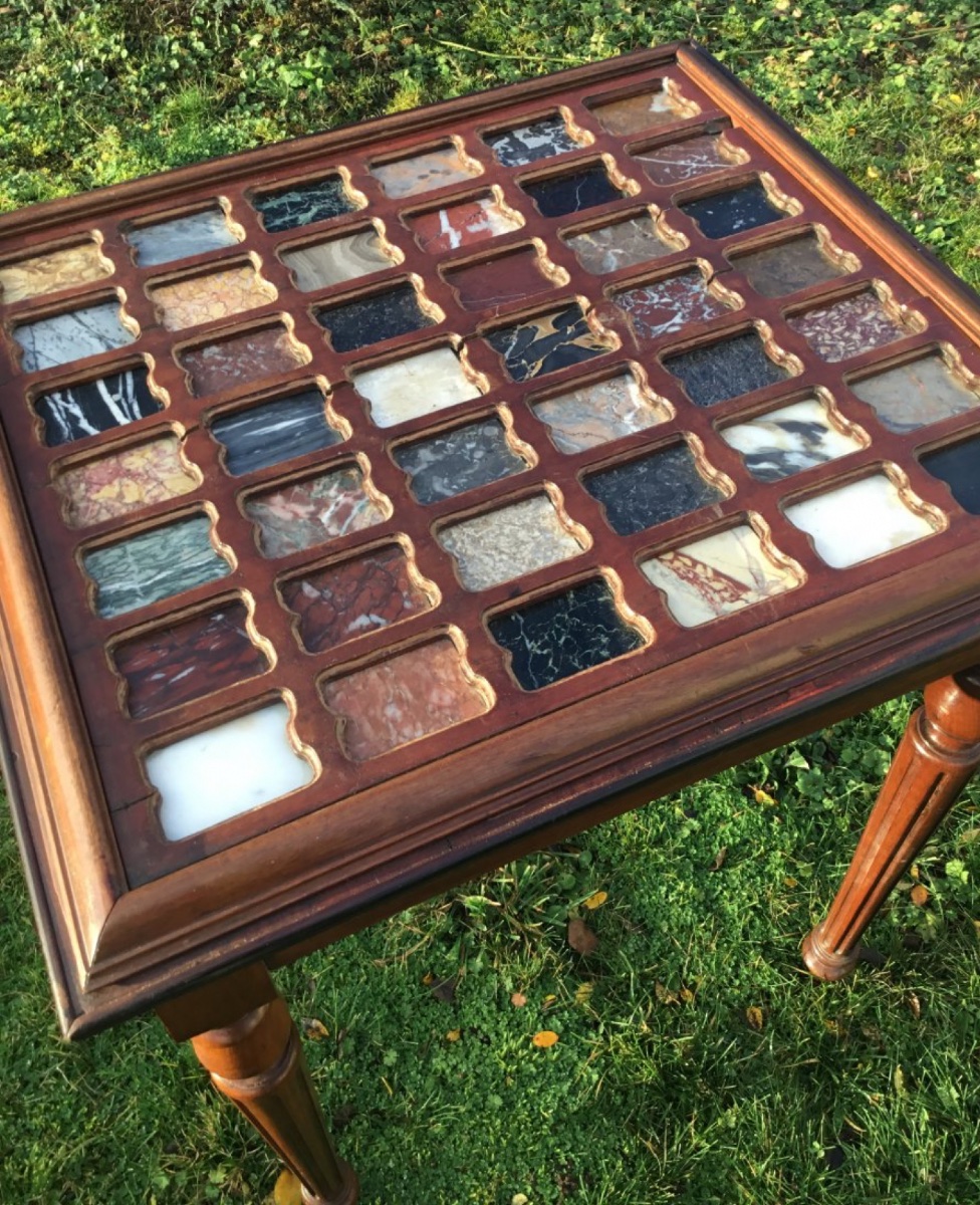 Louis XVI Style Table With Marble Marquetry Top-photo-4