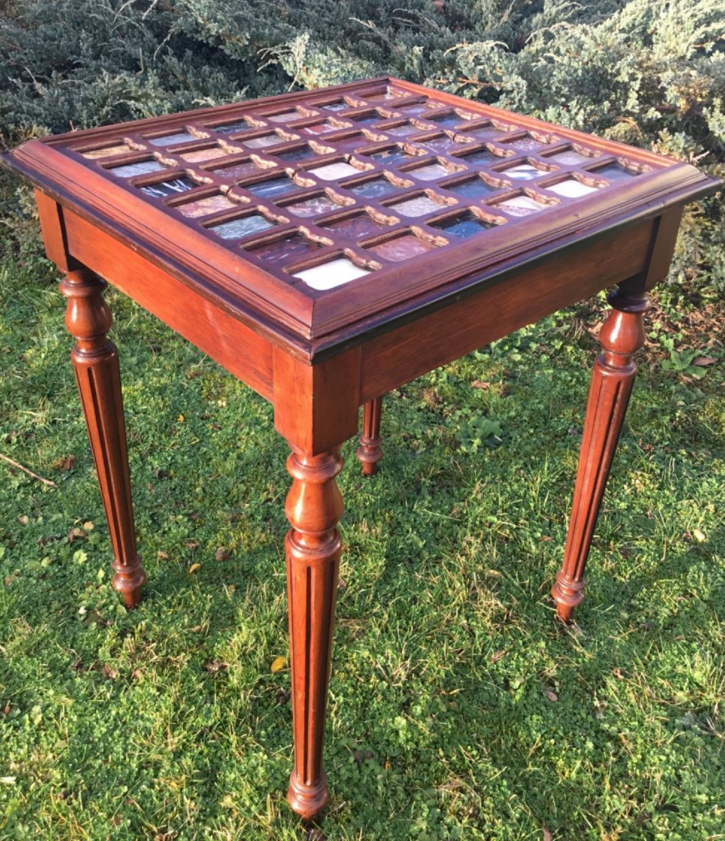 Louis XVI Style Table With Marble Marquetry Top-photo-3
