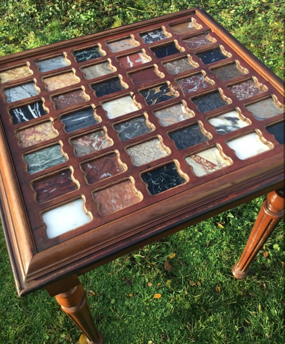 Louis XVI Style Table With Marble Marquetry Top
