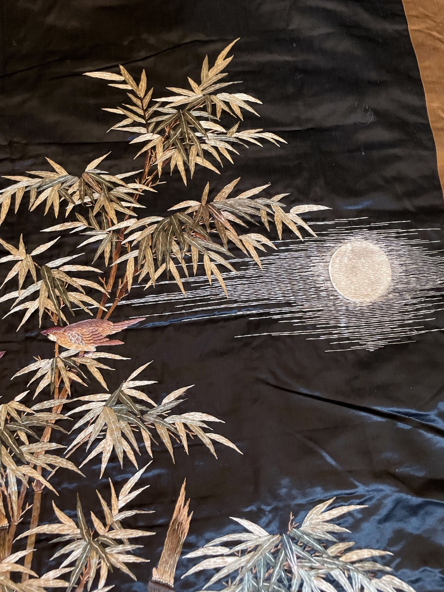 Large Asian Embroidery, Cranes At Rest, On Silk -photo-4