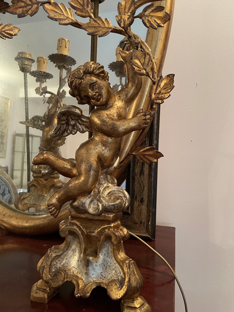 Pair Of Putti Lamps With Gold And Silver Patina -photo-1