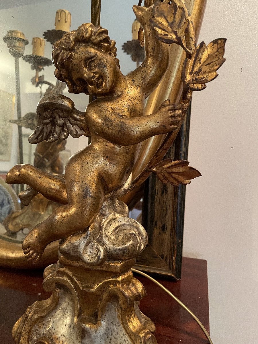 Pair Of Putti Lamps With Gold And Silver Patina -photo-2