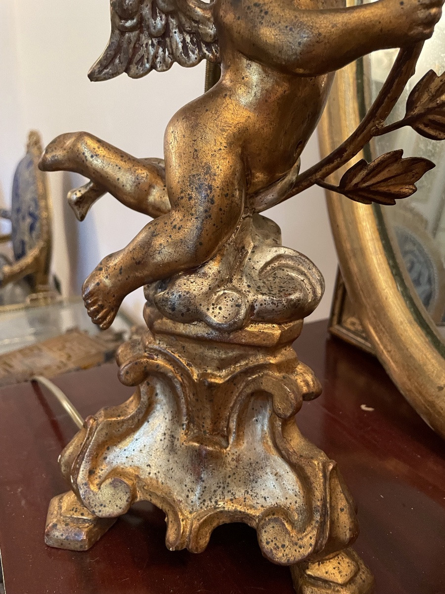 Pair Of Putti Lamps With Gold And Silver Patina -photo-5