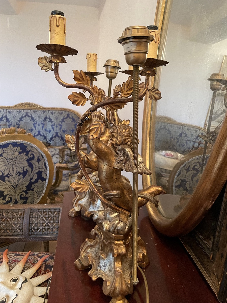 Pair Of Putti Lamps With Gold And Silver Patina -photo-6