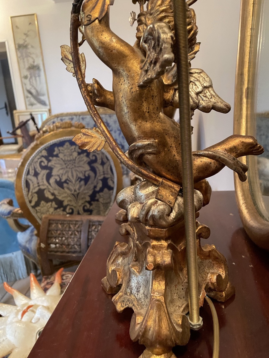 Pair Of Putti Lamps With Gold And Silver Patina -photo-7