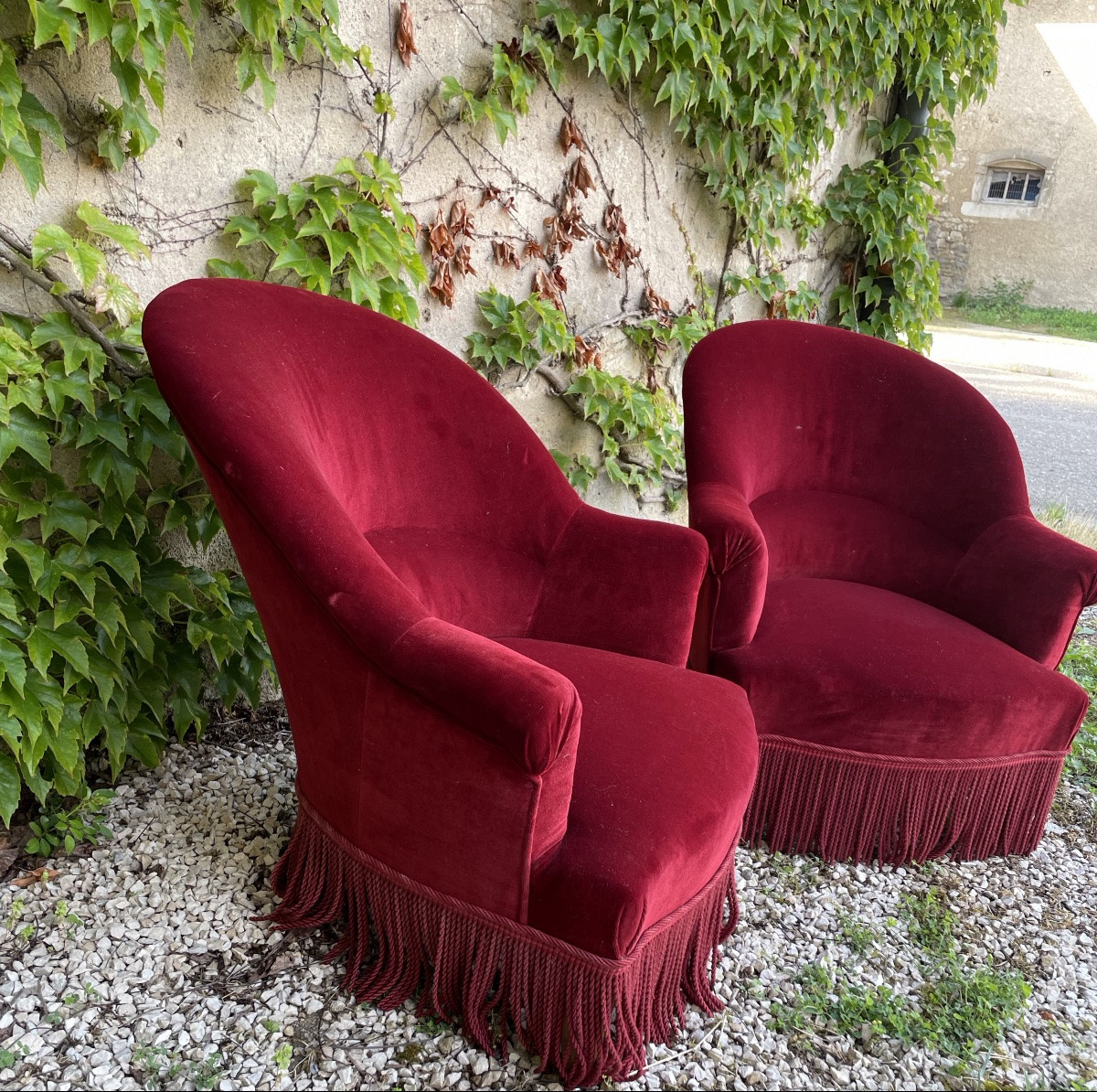 Paire De Fauteuils « Crapauds » Napoléon III Recouverts De velours -photo-3