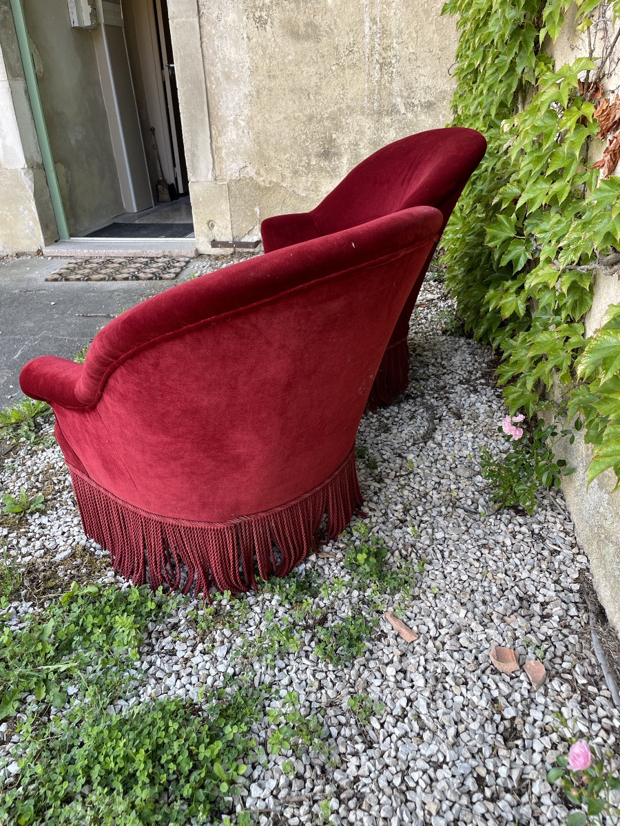 Paire De Fauteuils « Crapauds » Napoléon III Recouverts De velours -photo-6
