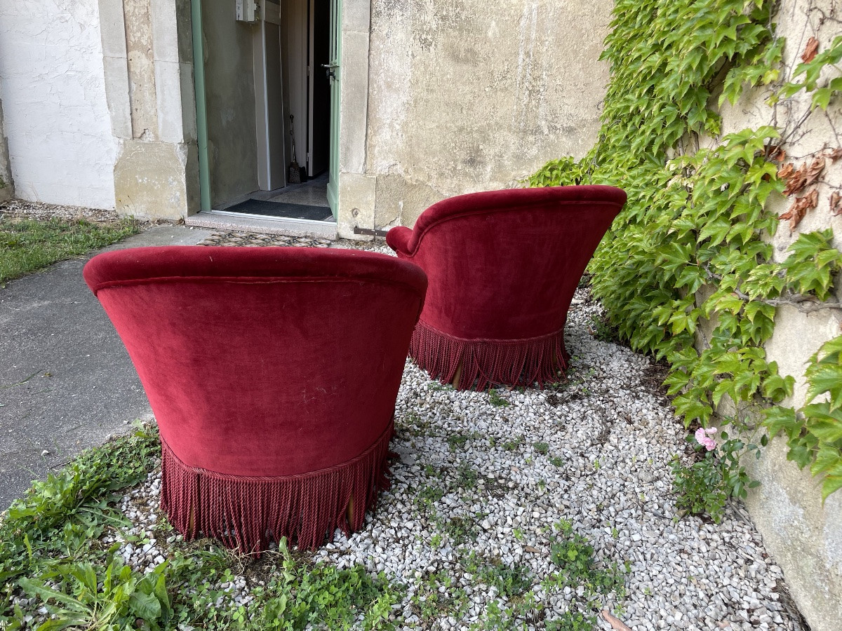 Paire De Fauteuils « Crapauds » Napoléon III Recouverts De velours -photo-7