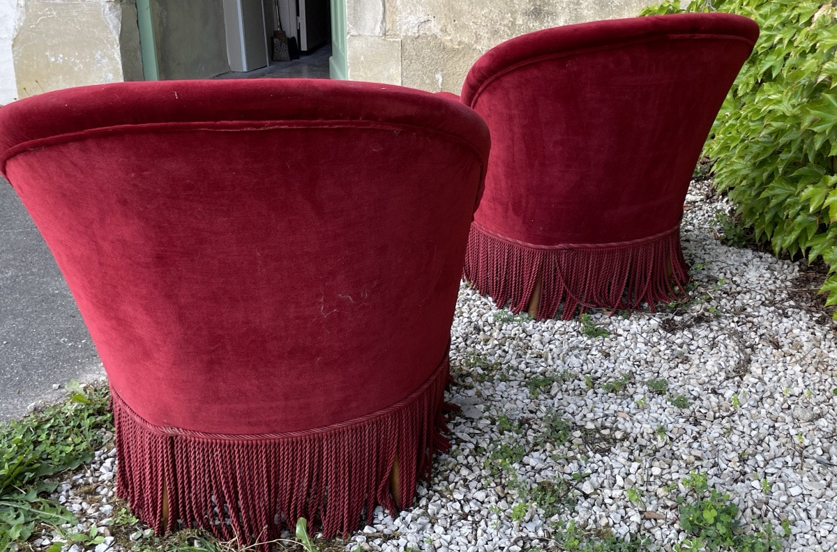 Paire De Fauteuils « Crapauds » Napoléon III Recouverts De velours -photo-8