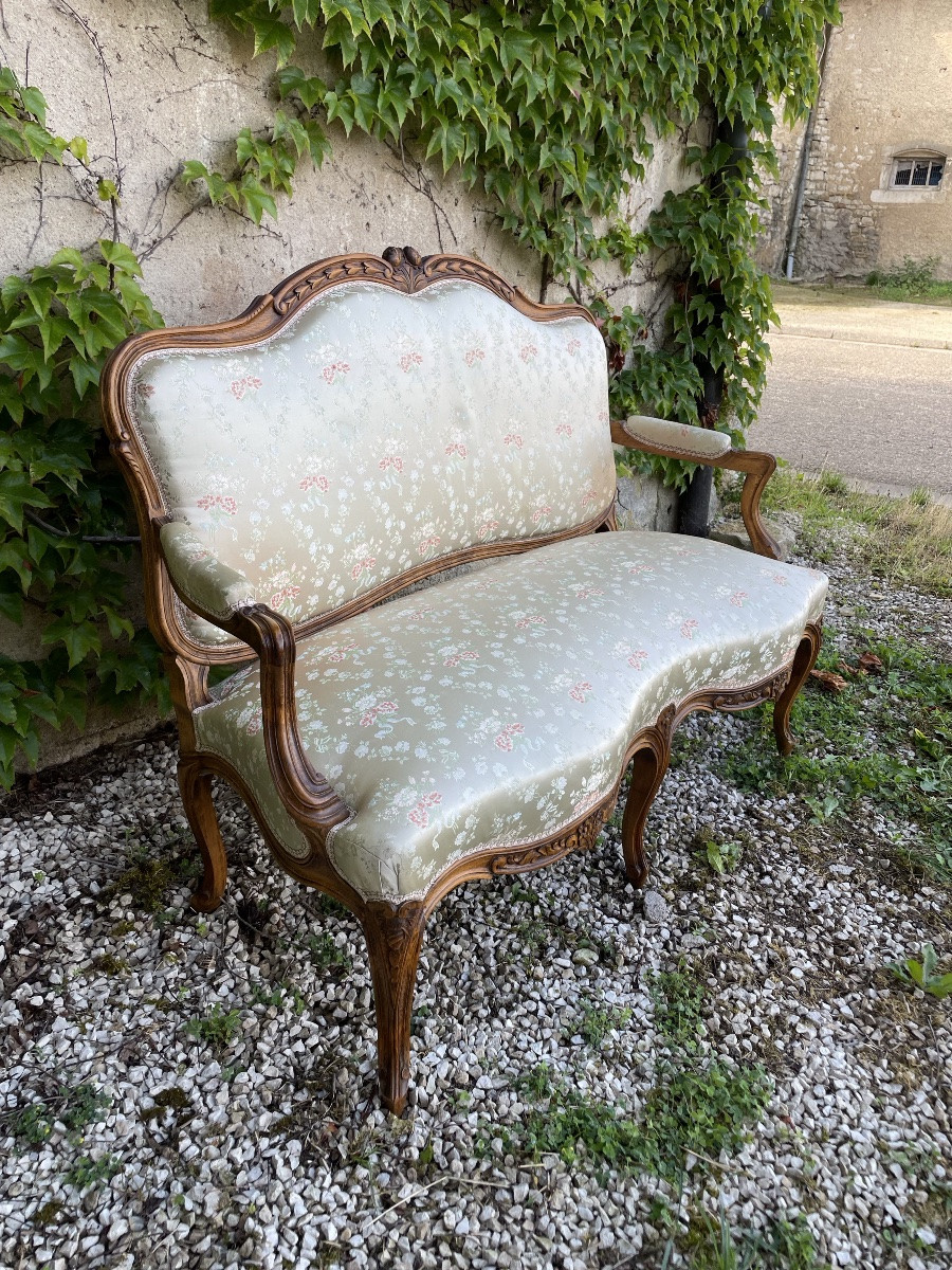 Louis XV Style Bench - Sofa With Roses And Silks -photo-3