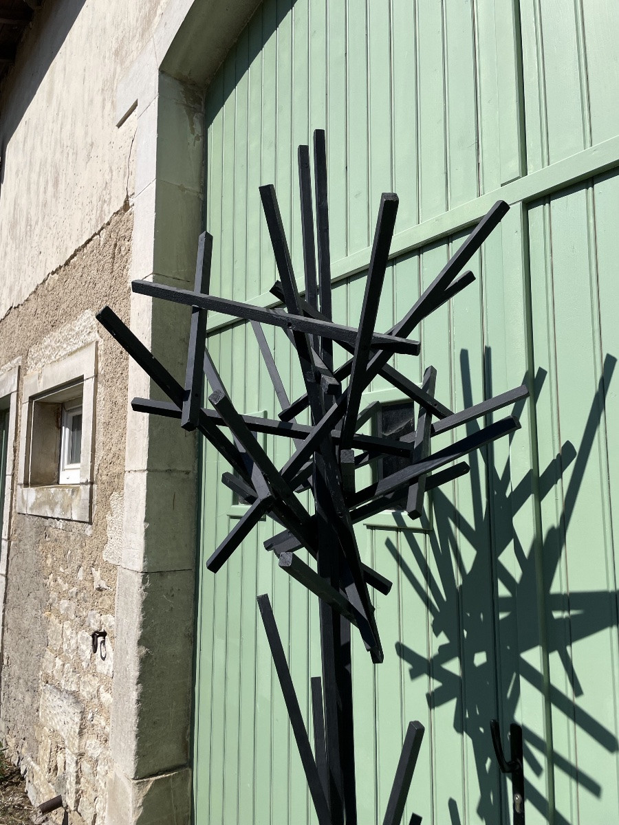 Large Brutalist Wooden Coat Rack, -photo-1
