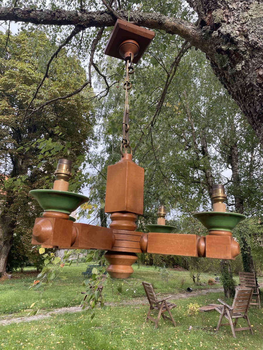 Petit lustre bois et céramique dlg de Guillerme et Chambon -photo-2