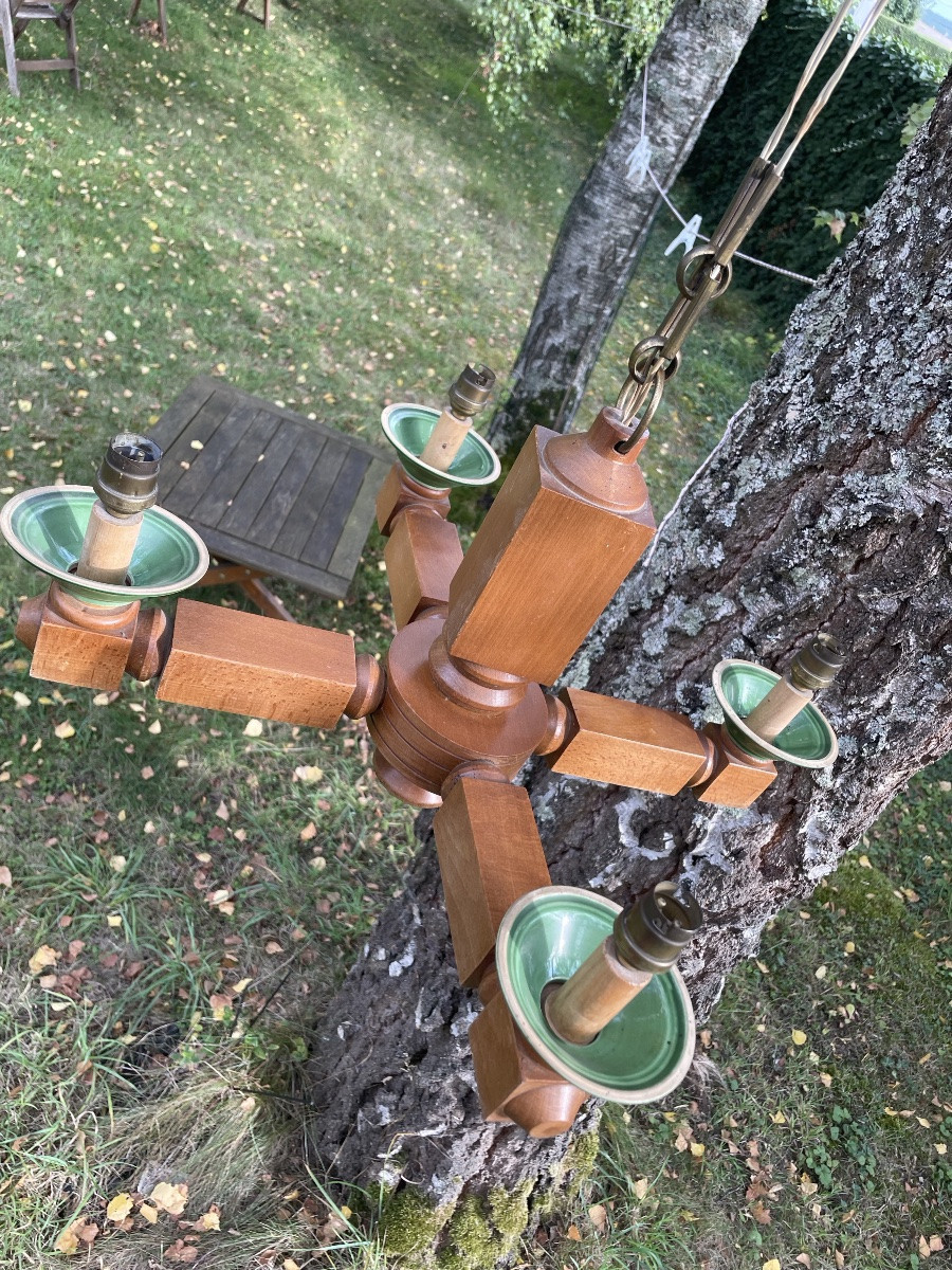 Petit lustre bois et céramique dlg de Guillerme et Chambon -photo-6