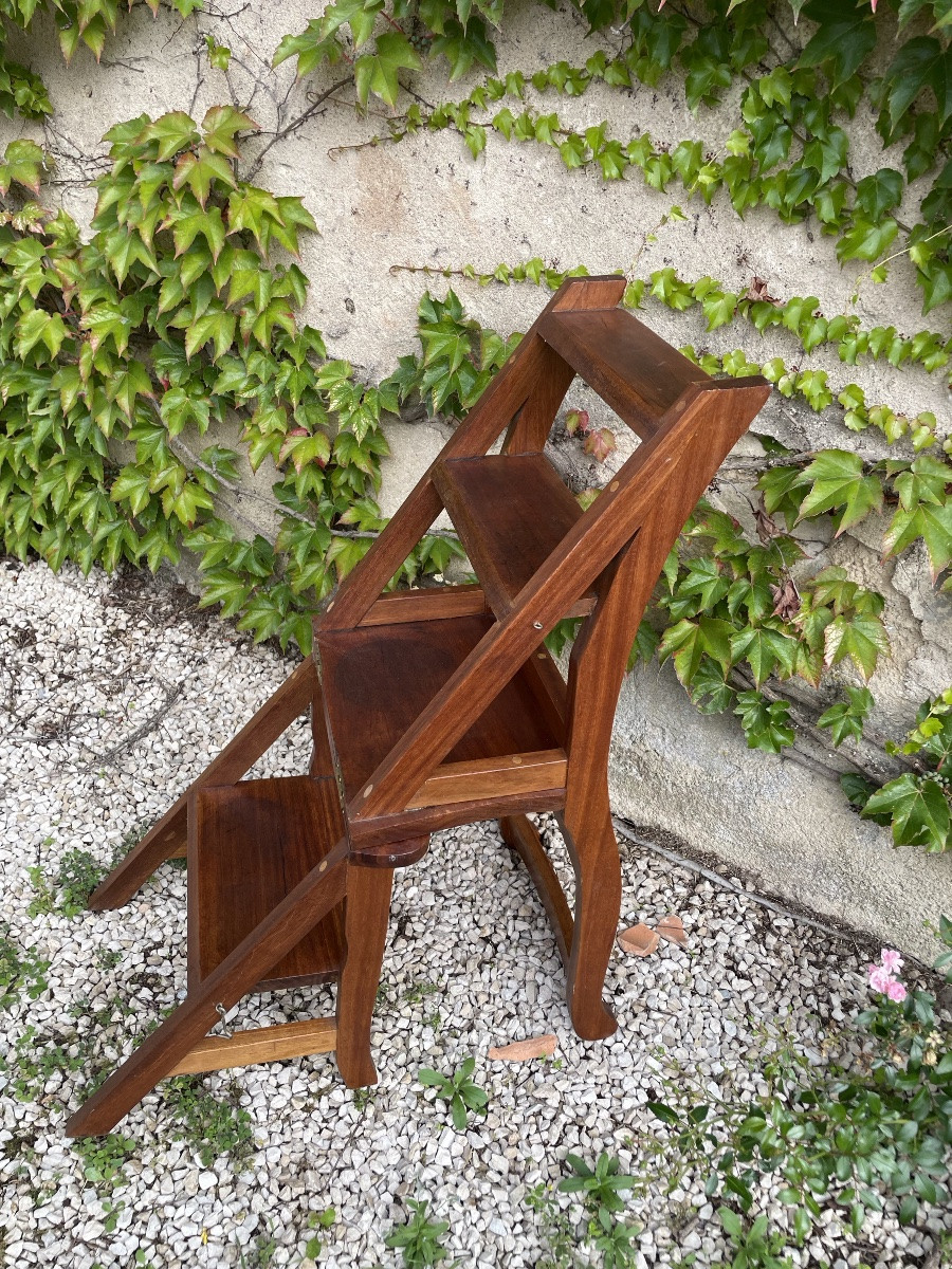 Library Stepladder Chair In Patinated Oak, Circa 1900-photo-4