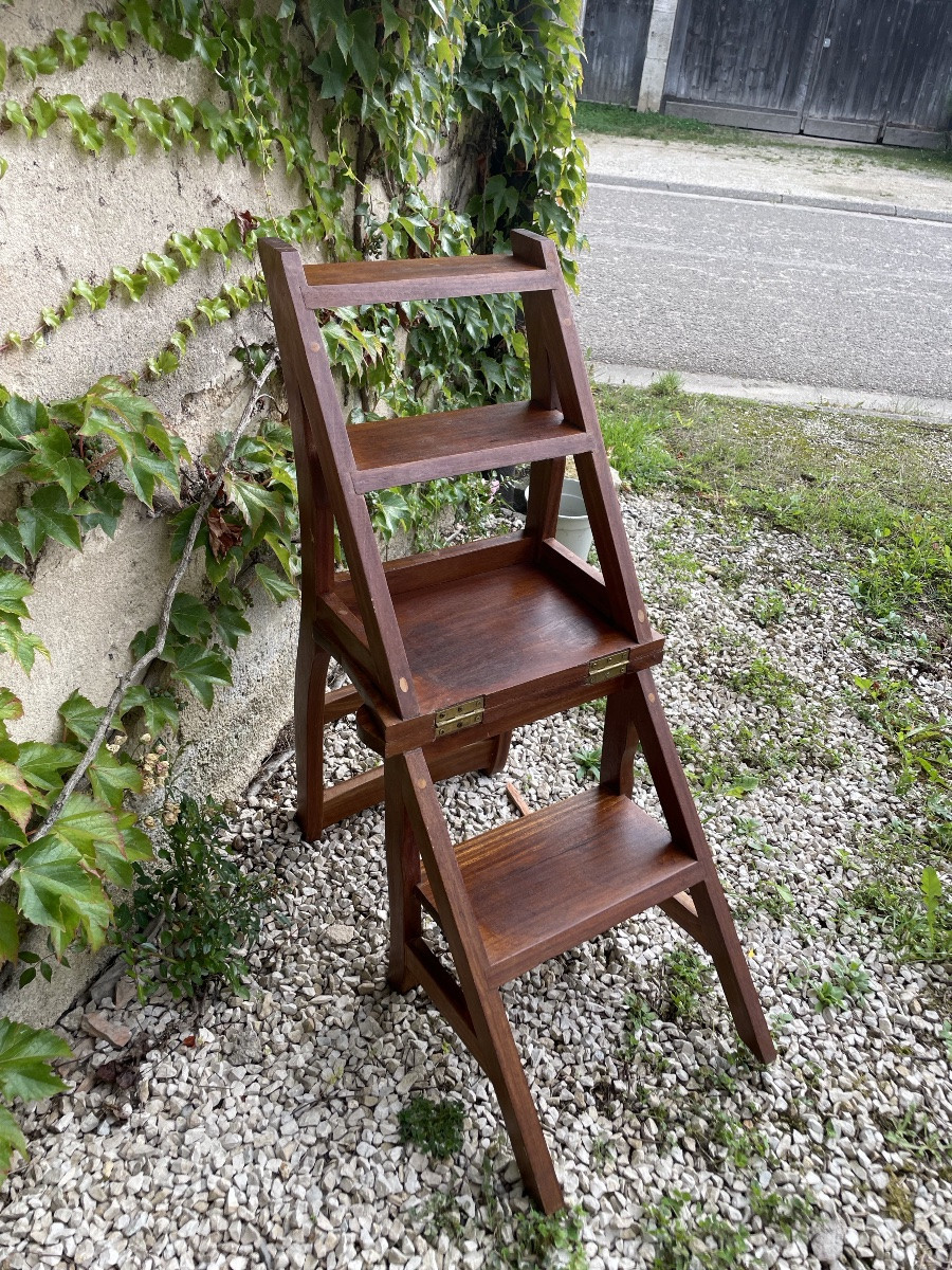 Library Stepladder Chair In Patinated Oak, Circa 1900-photo-8