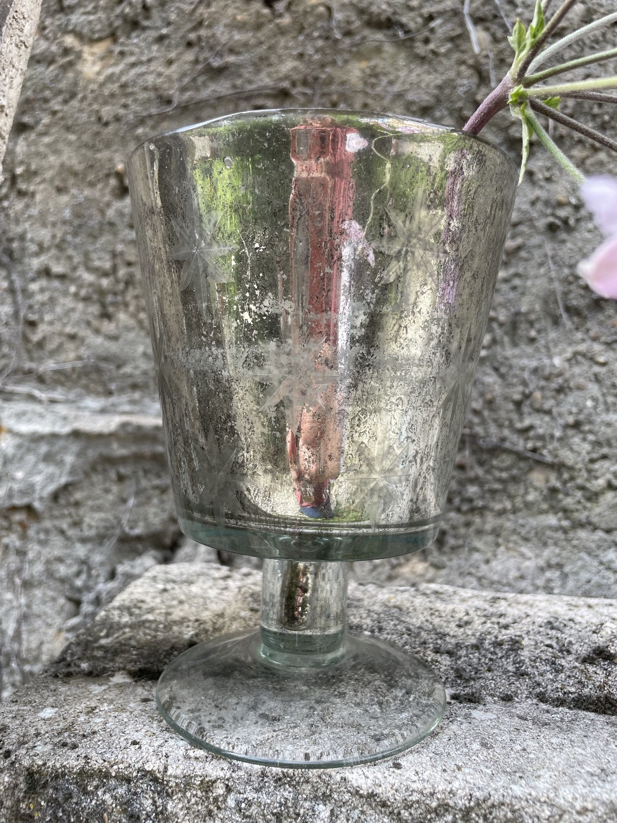 Antique Glass églomisé Tealight Vase With Star Decoration -photo-4