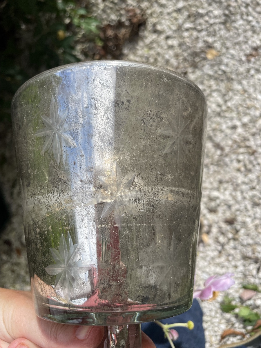 Antique Glass églomisé Tealight Vase With Star Decoration -photo-6