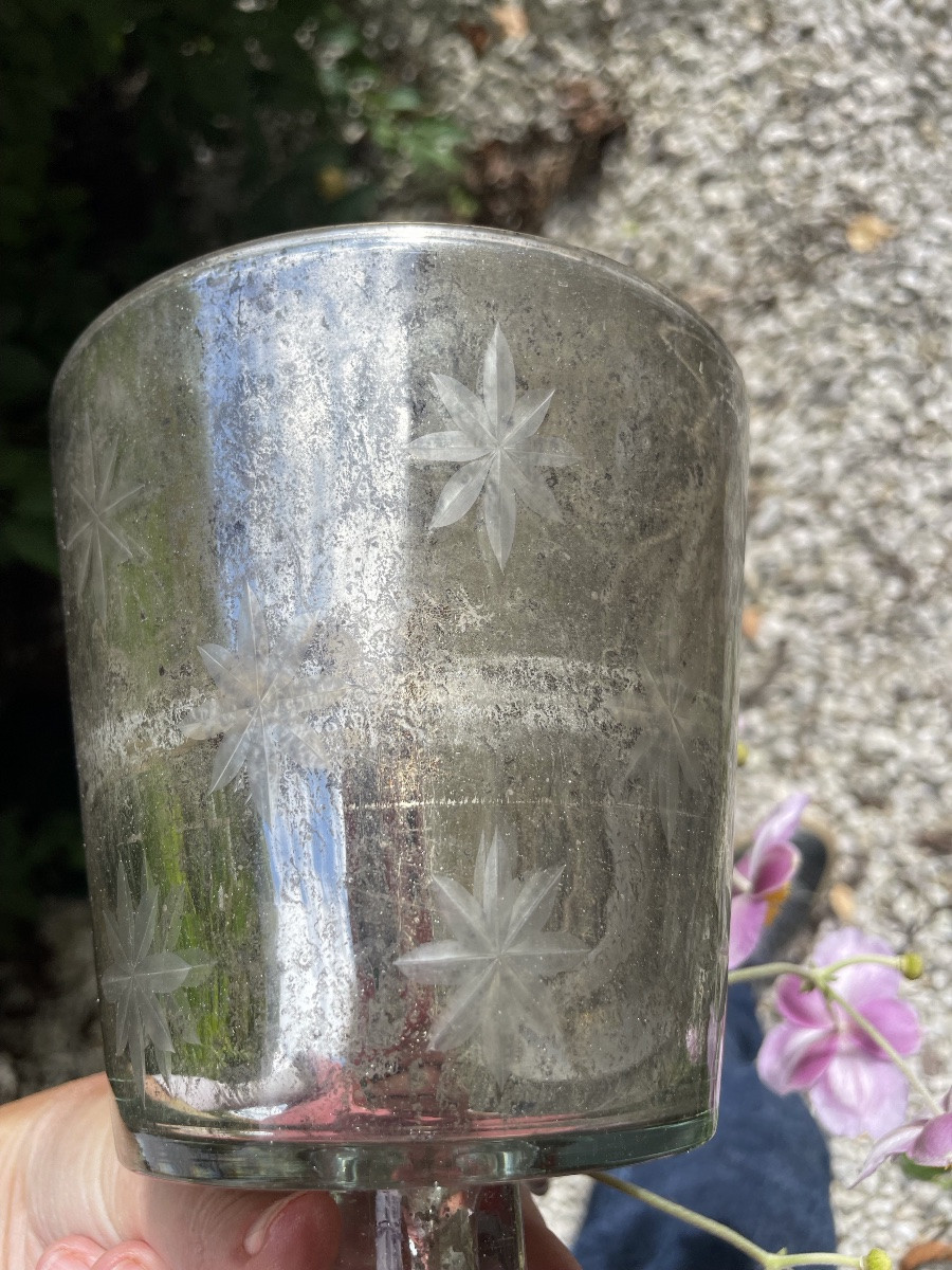 Antique Glass églomisé Tealight Vase With Star Decoration -photo-7