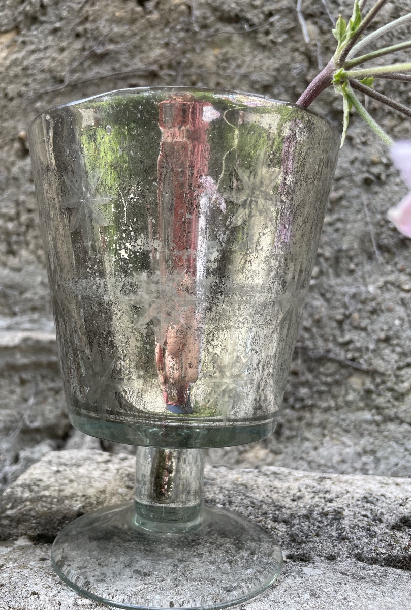 Antique Glass églomisé Tealight Vase With Star Decoration 