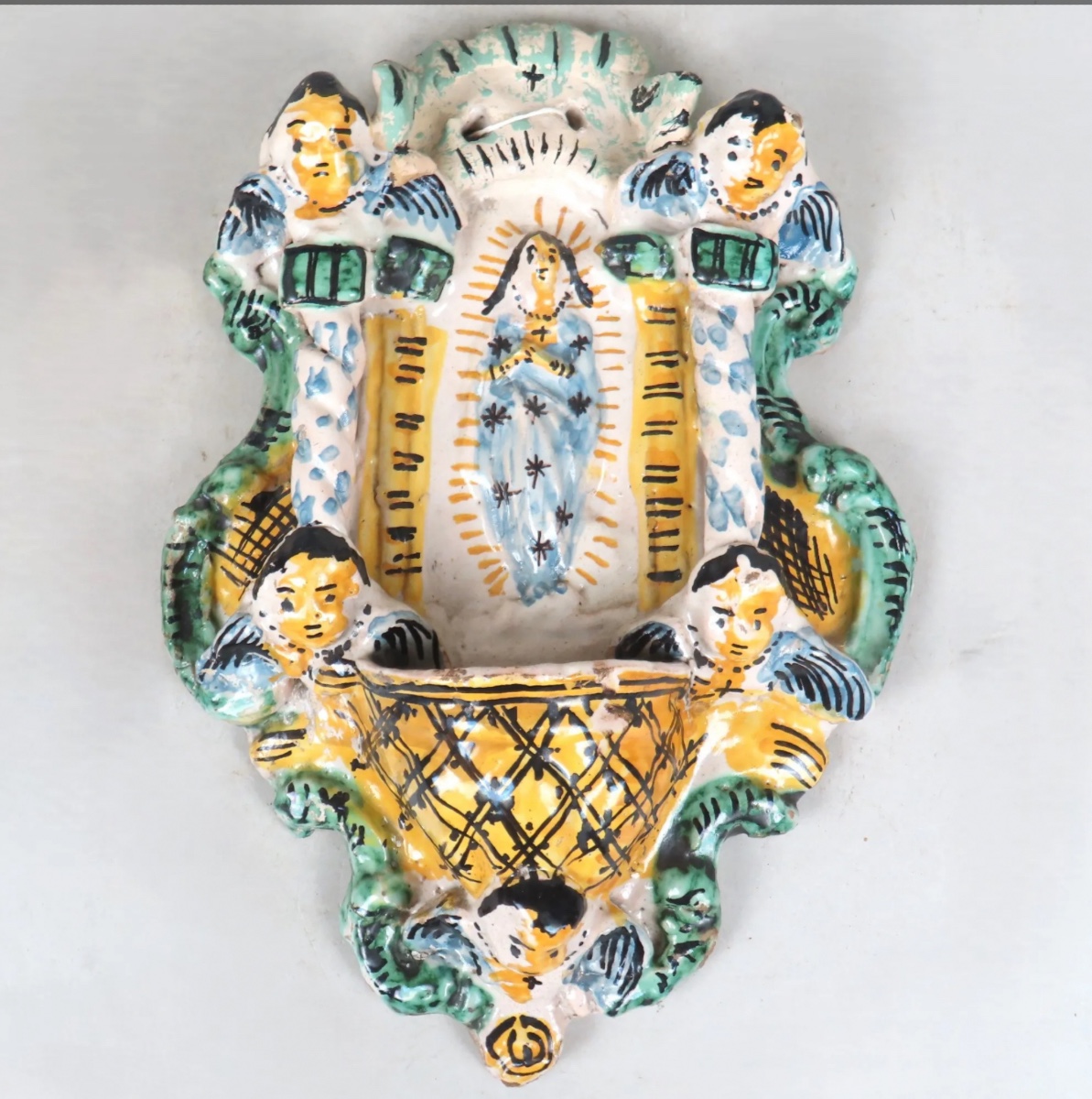 Italian Holy Water Font, High-fired Earthenware, 18th Century 