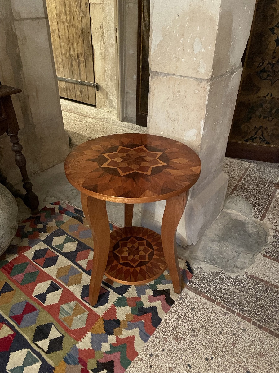 Small Art Deco Marquetry Pedestal Table -photo-2