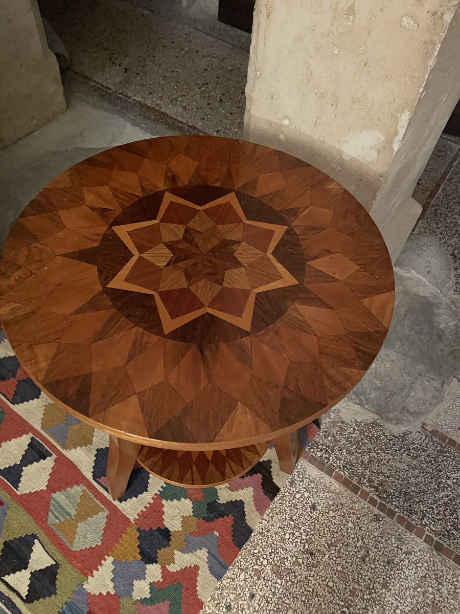 Small Art Deco Marquetry Pedestal Table -photo-3