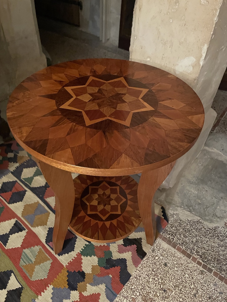 Small Art Deco Marquetry Pedestal Table -photo-4