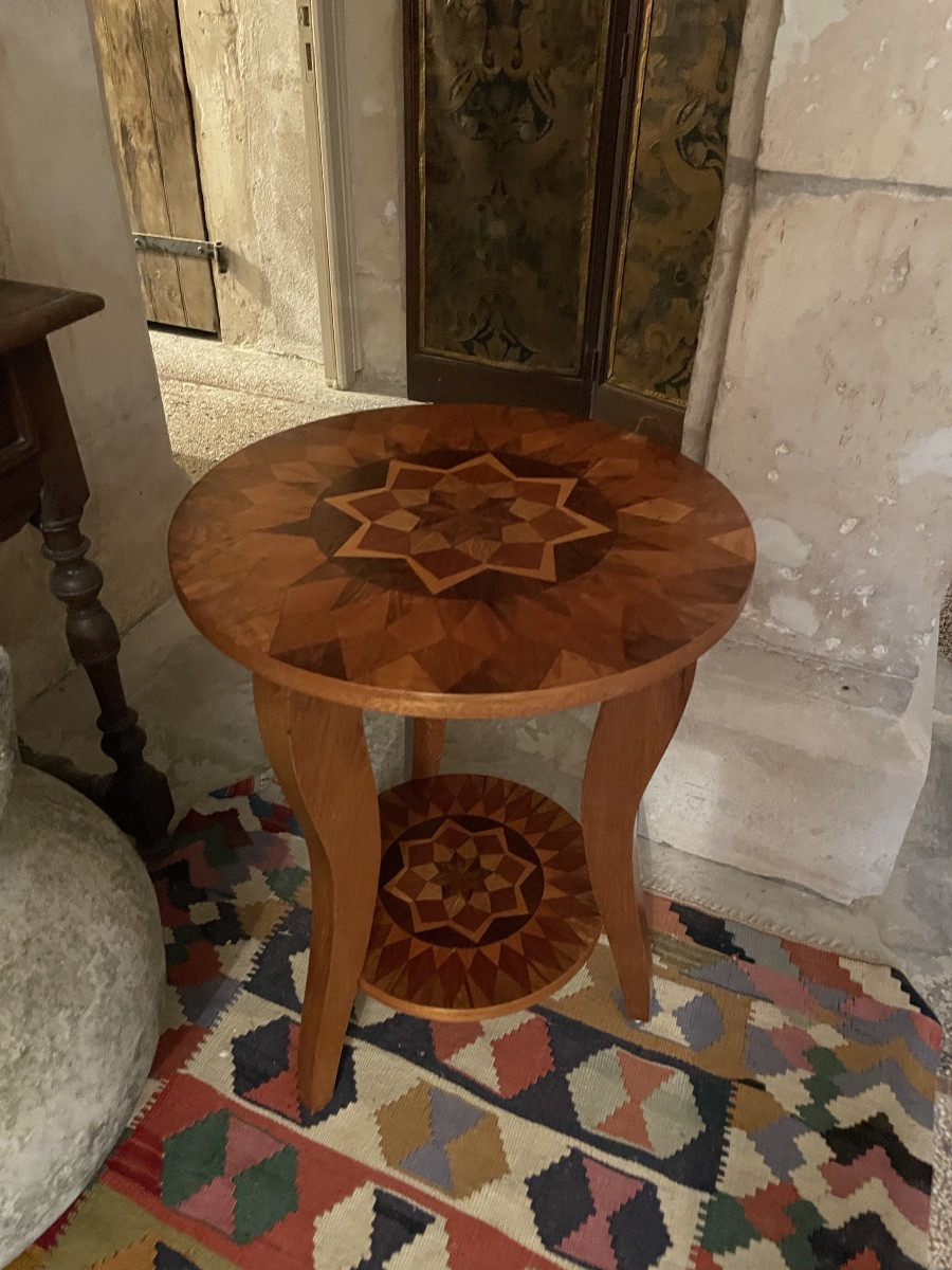 Small Art Deco Marquetry Pedestal Table -photo-3