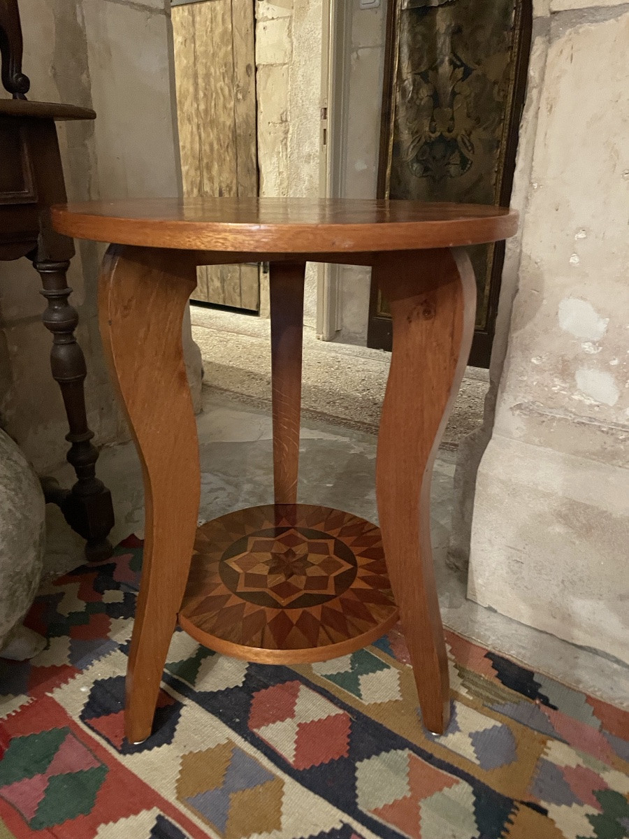 Small Art Deco Marquetry Pedestal Table -photo-4