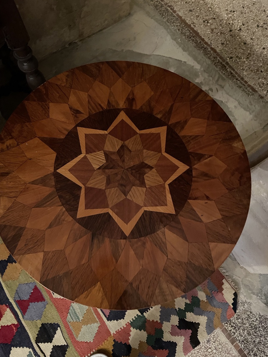 Small Art Deco Marquetry Pedestal Table -photo-7