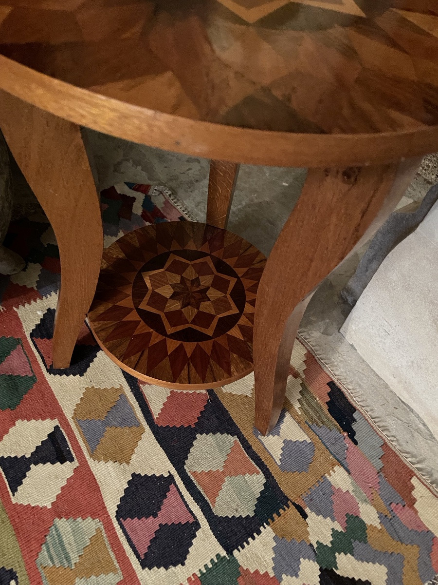 Small Art Deco Marquetry Pedestal Table -photo-8
