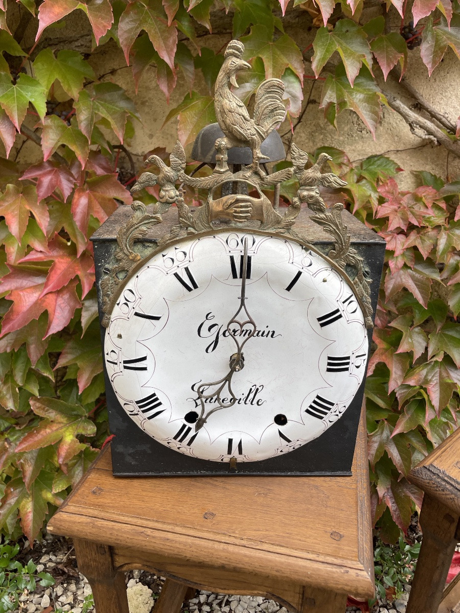 Mouvement  d'horloge au coq échappement arrière assiette incurvée XVIIIe-photo-2