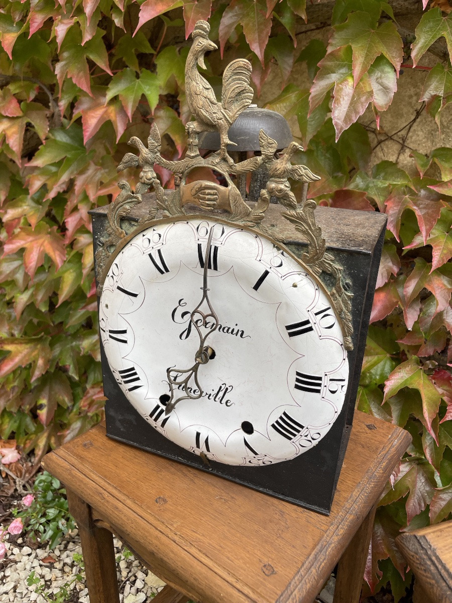 Mouvement  d'horloge au coq échappement arrière assiette incurvée XVIIIe-photo-3