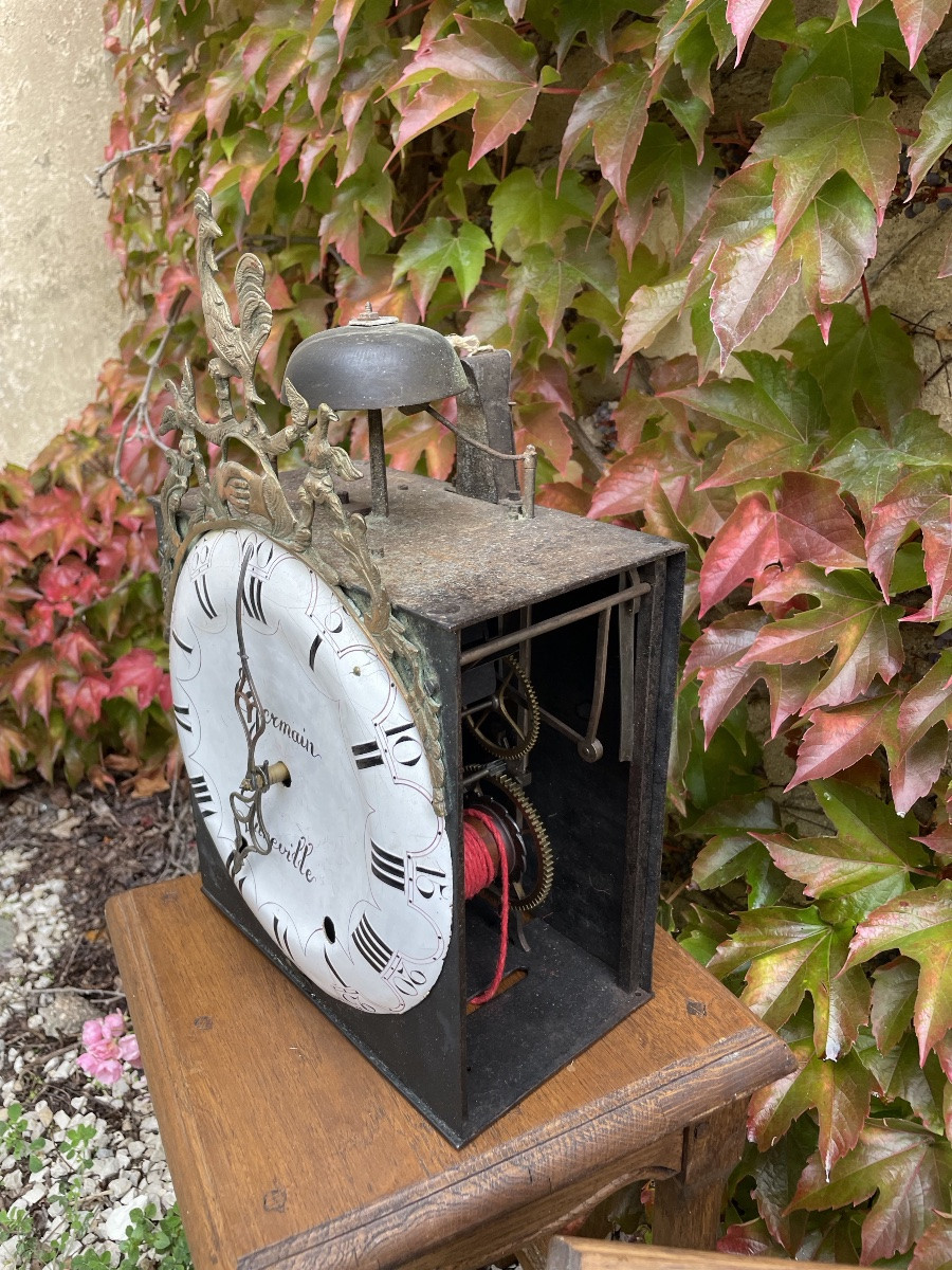 Mouvement  d'horloge au coq échappement arrière assiette incurvée XVIIIe-photo-2