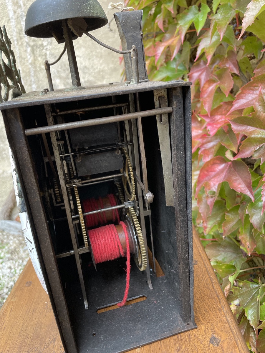 Mouvement  d'horloge au coq échappement arrière assiette incurvée XVIIIe-photo-3