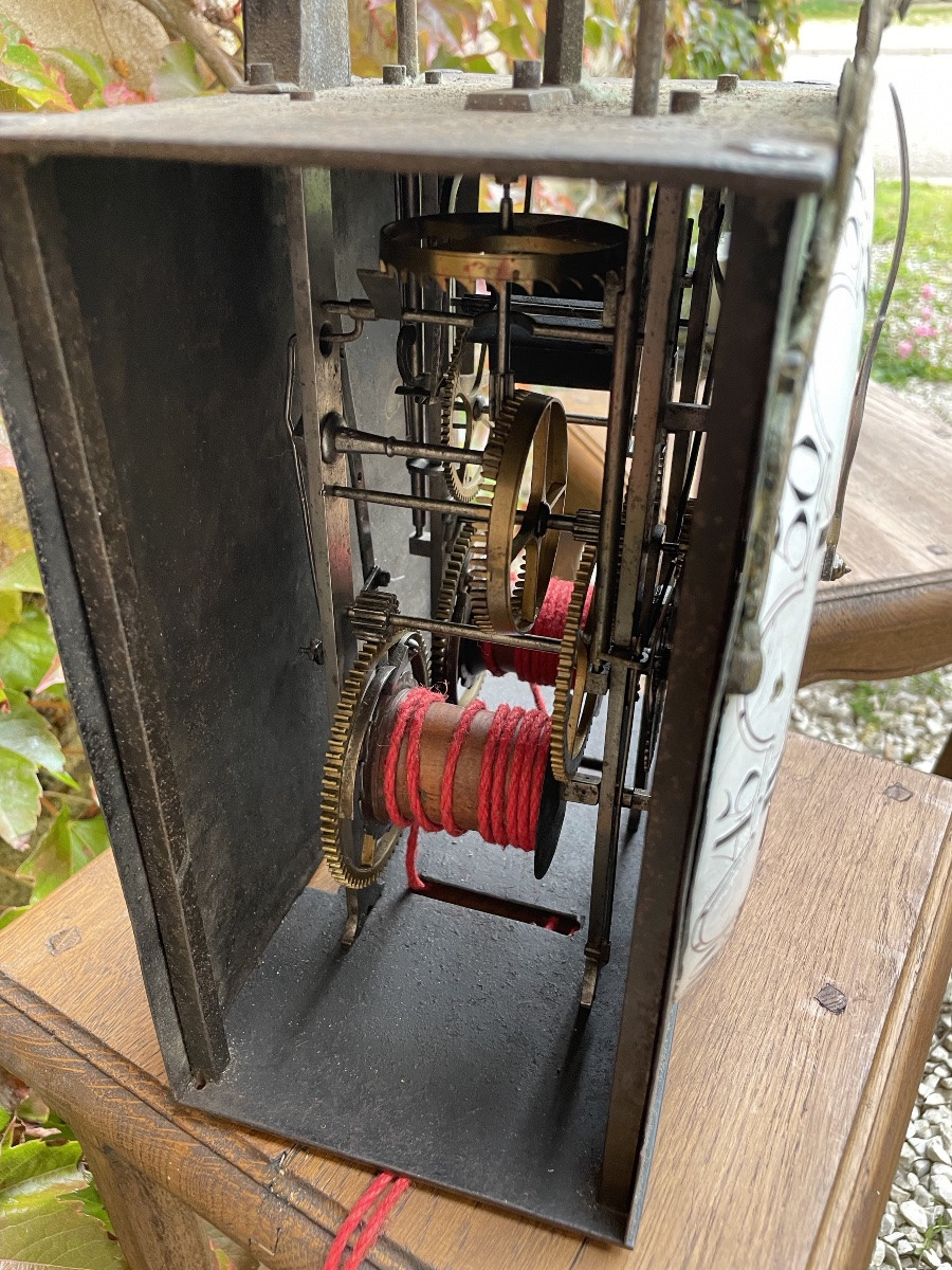 Mouvement  d'horloge au coq échappement arrière assiette incurvée XVIIIe-photo-5