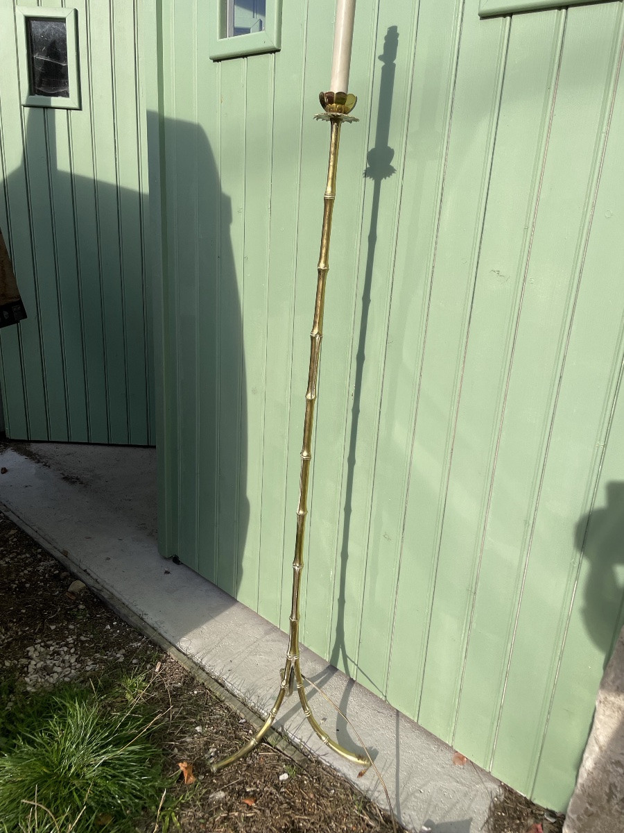 1970′ Lampadaire En Bronze Doré Maison Baguès Modèle Bambou H 160 Cm-photo-2