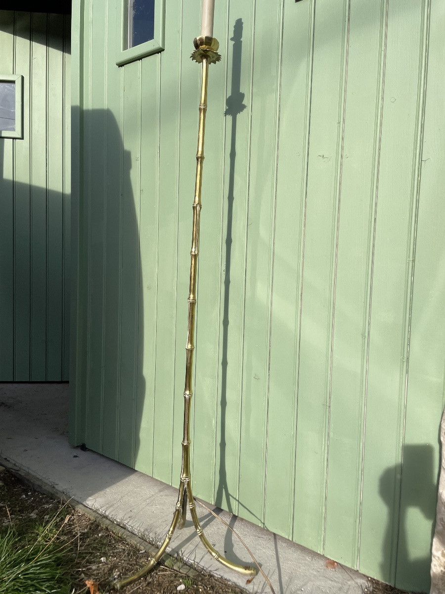 1970′ Lampadaire En Bronze Doré Maison Baguès Modèle Bambou H 160 Cm-photo-3
