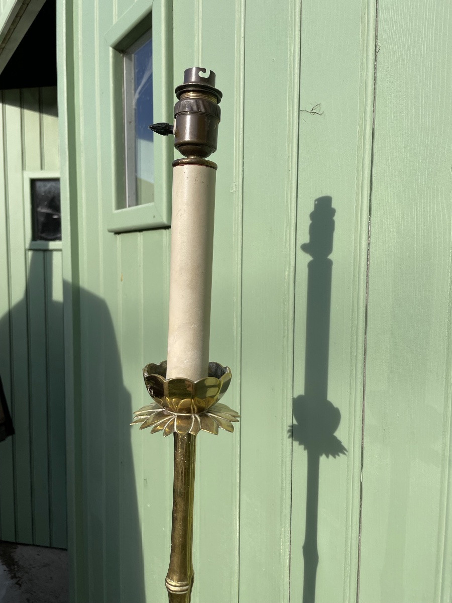 1970′ Lampadaire En Bronze Doré Maison Baguès Modèle Bambou H 160 Cm-photo-3