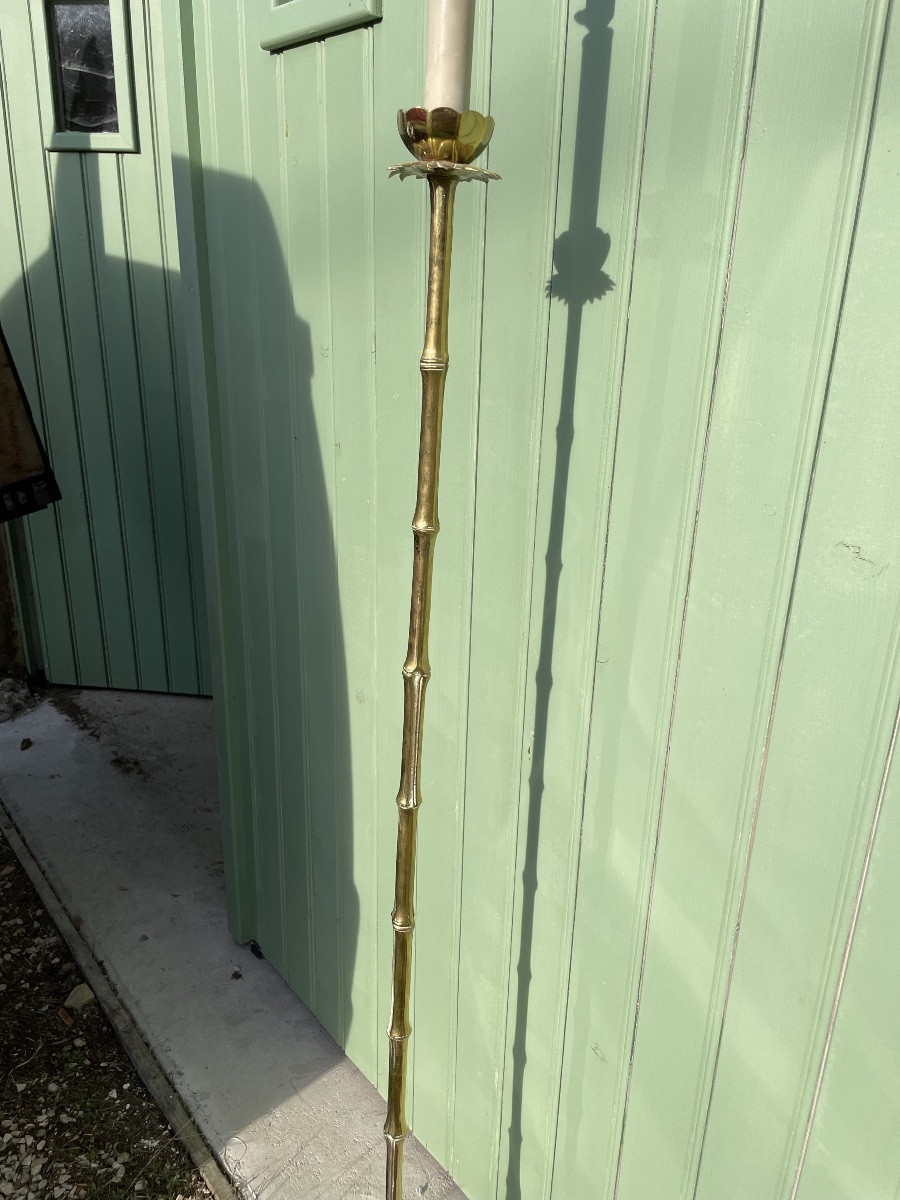 1970′ Lampadaire En Bronze Doré Maison Baguès Modèle Bambou H 160 Cm-photo-4
