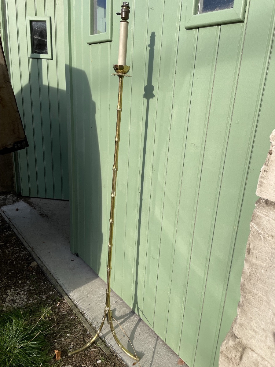1970′ Lampadaire En Bronze Doré Maison Baguès Modèle Bambou H 160 Cm-photo-5